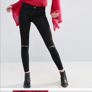 Free People Black Skinny Jeans Destroyed Knee
